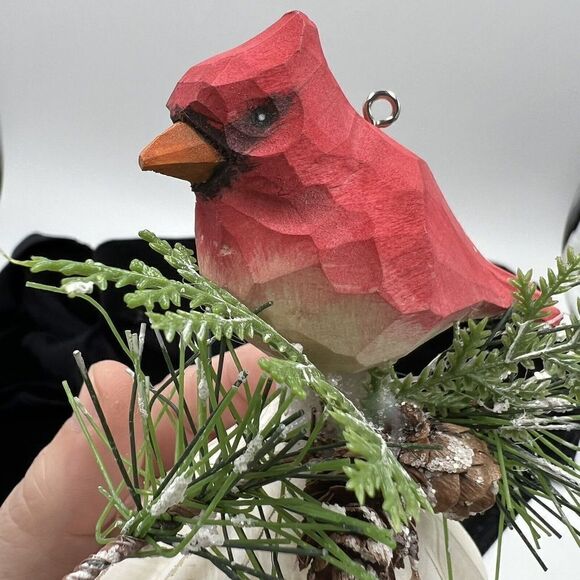 Large Cardinal Glass Ornament Red Bird Hanging  Dimensional Mixed Media Red Bird - Picture 3 of 7